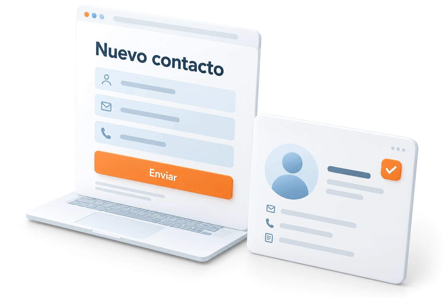Formulario y ficha de un nuevo contacto en una interfaz conceptual.